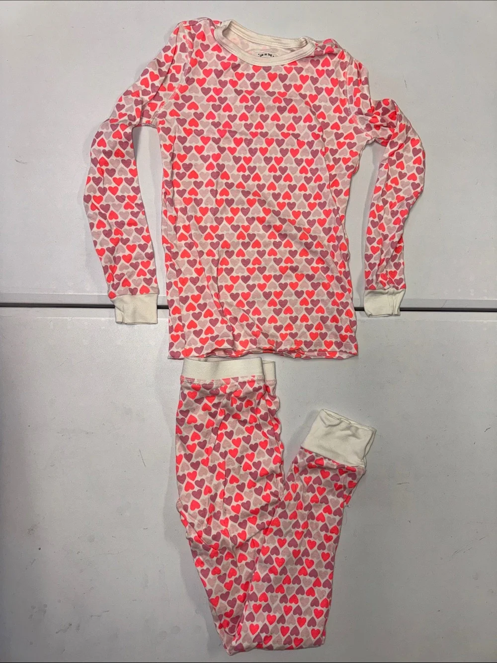 Girls Heart-Print Pajama Set - Pink & White 100% Cotton